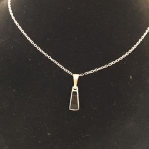 Vintage Jezlaine "Jez" Sterling silver& Onyx Pendant SIGNED-NEW chain